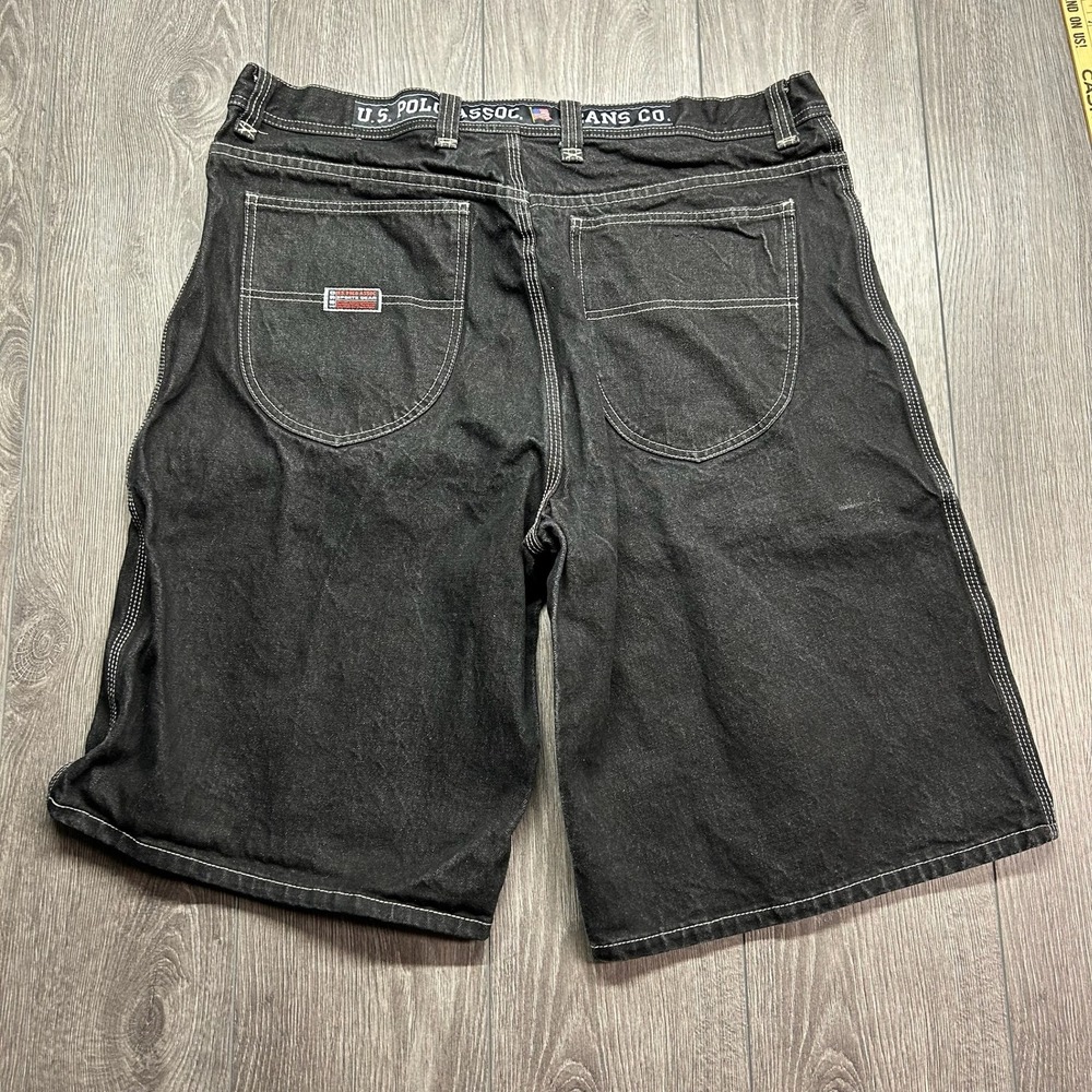 Vintage US Polo Assn Baggy Black Denim Shorts Mens 42 Contrast Stitch Y2K 90s